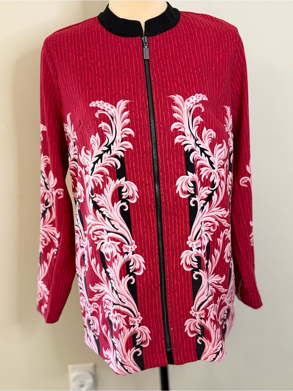 Bob Mackie Wearable Art jacket red feather western Asian inspired SZ XS
